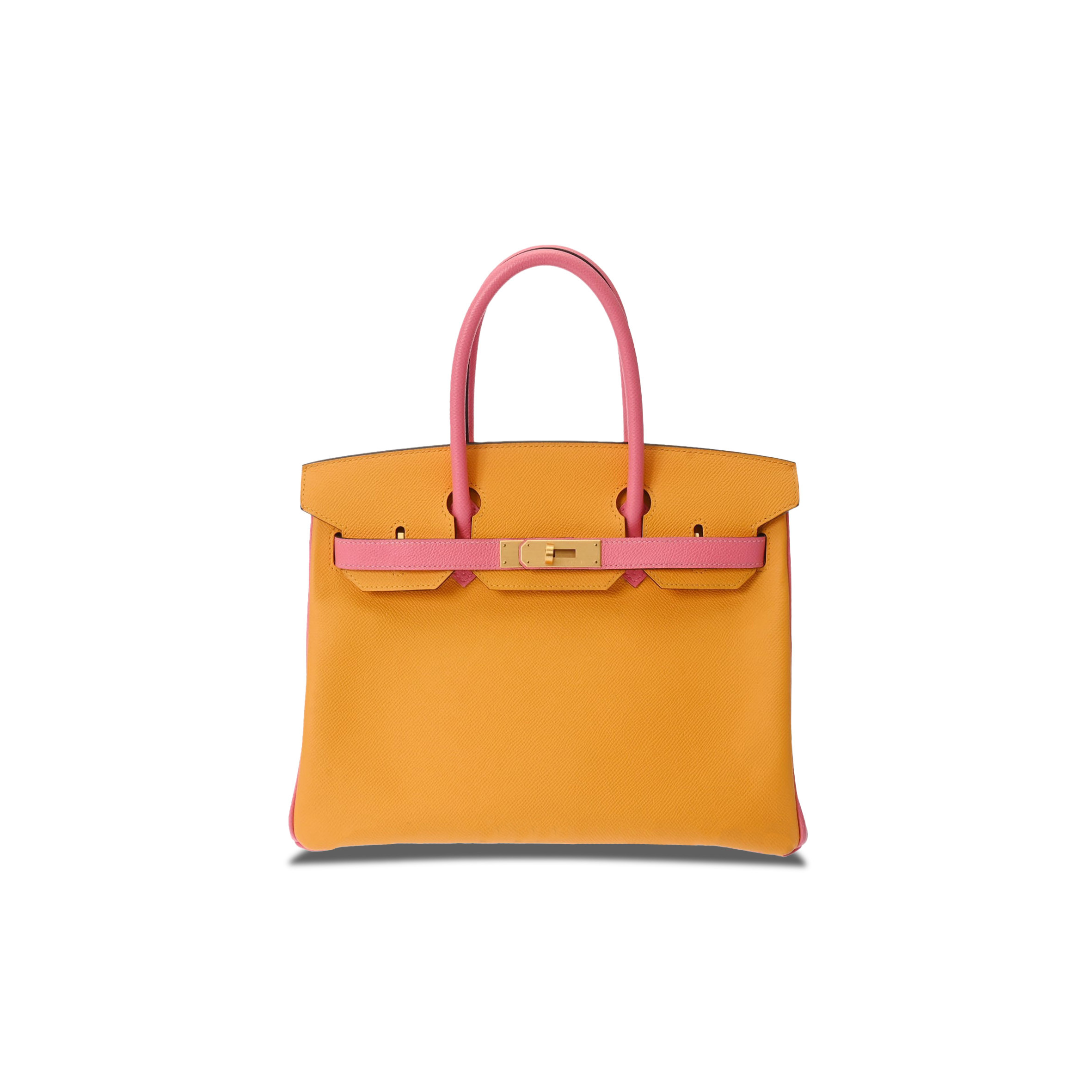 HERMÈS BIRKIN 25 EPSOM AMBER LIPSTICK POWDER GOLD BUCKLE BAG H028369CK76 (25*18*13cm)